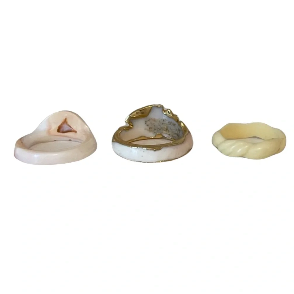Mother of Pearl Abalone Shell Bracelet & Rings Set Vintage Jewelry Lot Set